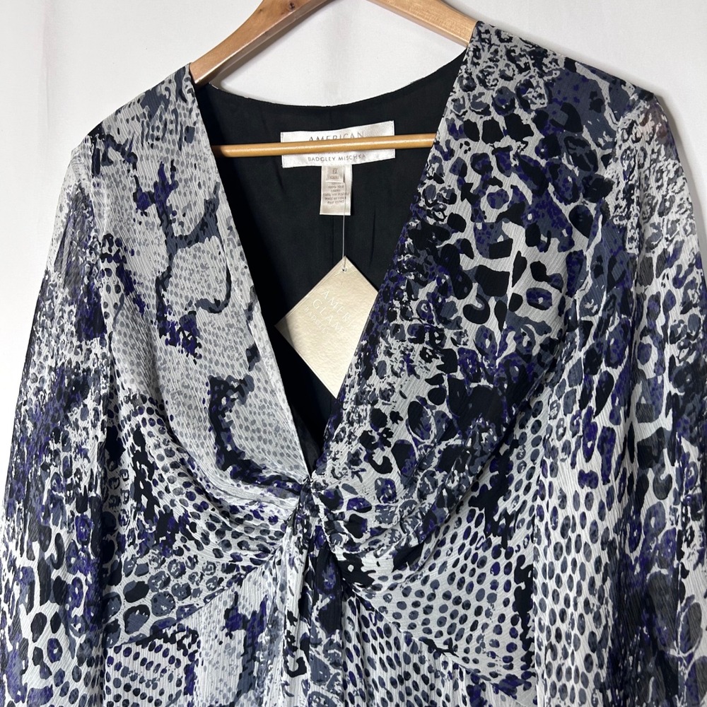 Badgley Mischka NWT Blouse Size 1X Snake Print Silk Chiffon Twist Front Blouse - Picture 2 of 8